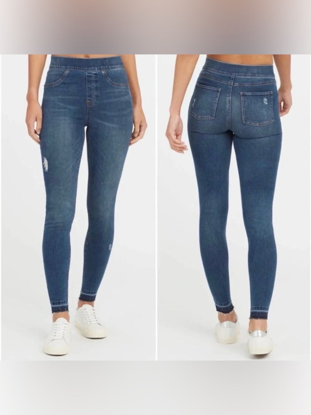 NWT SPANX Pull On Distressed Denim Legging in Medium Wash Size S